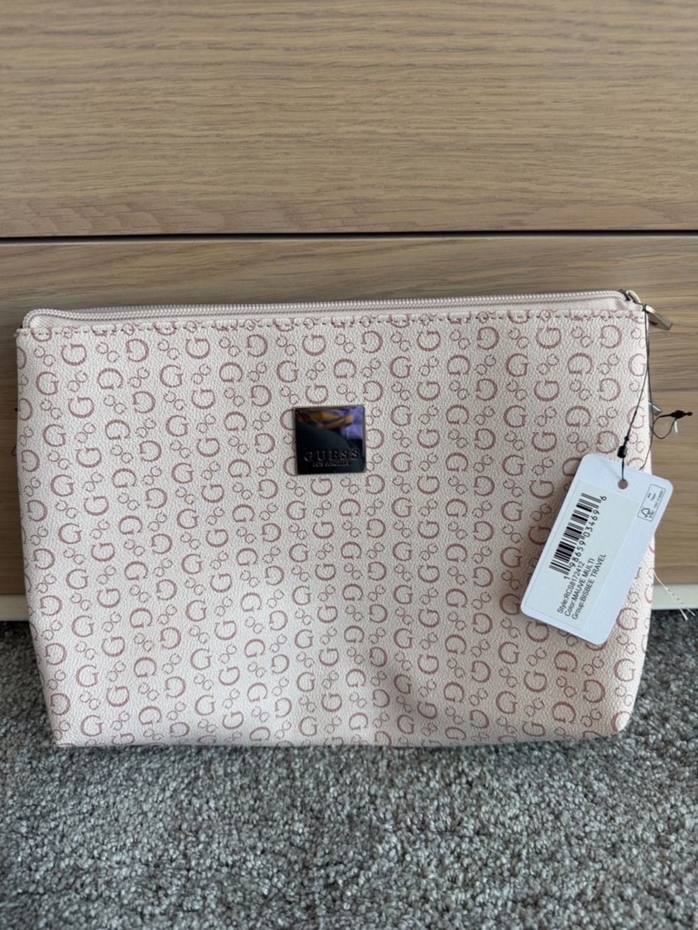GUESS Two-Piece Signature Zip Pouch Set in Blush and Light Pink - Picture 4 of 5